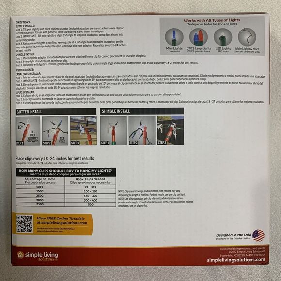 Ladderless Light Clips Outdoor Christmas Lights 50 Count Gutters Shingles Decor - Picture 4 of 10